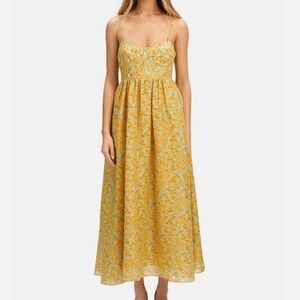 NEW Bardot Milika Dress Womens Size 6 Medium Yellow Floral Printed Midi NWOT